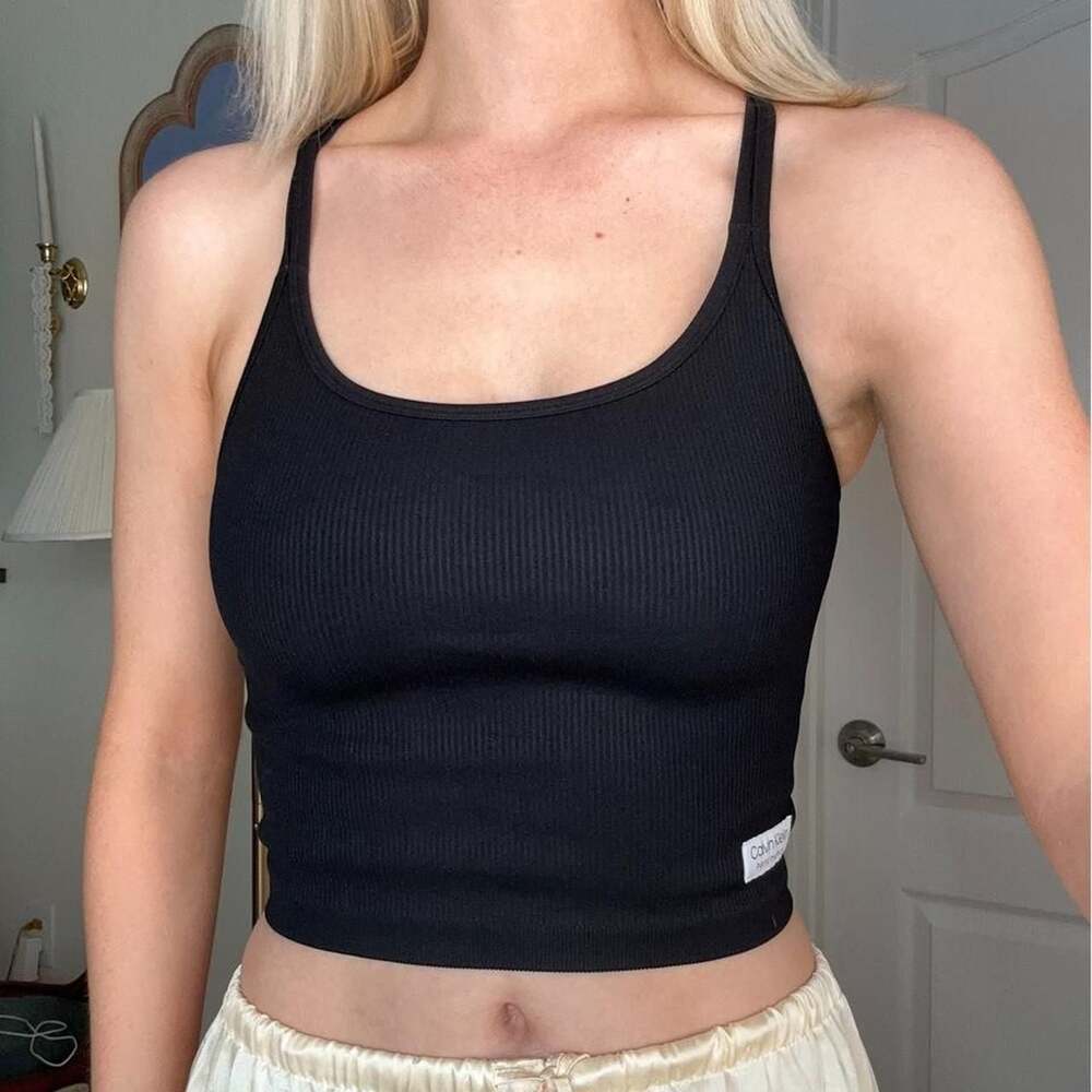 Calvin Klein Performance Black Ribbed Criss Cross Tank Top